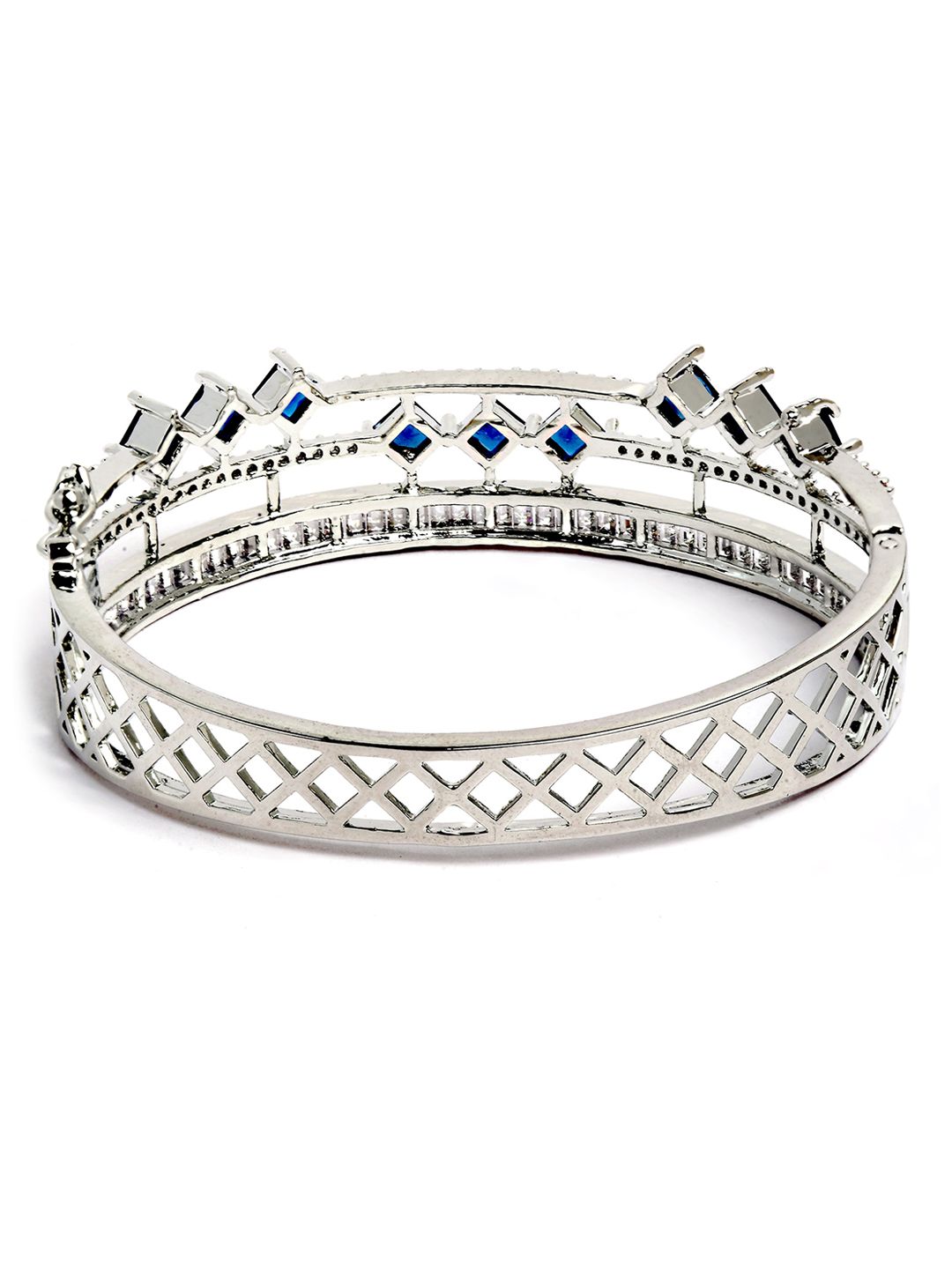 KARATCART Silver-Plated Blue American-Diamond Studded Bangle