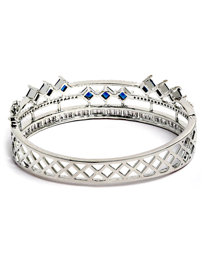 KARATCART Silver-Plated Blue American-Diamond Studded Bangle