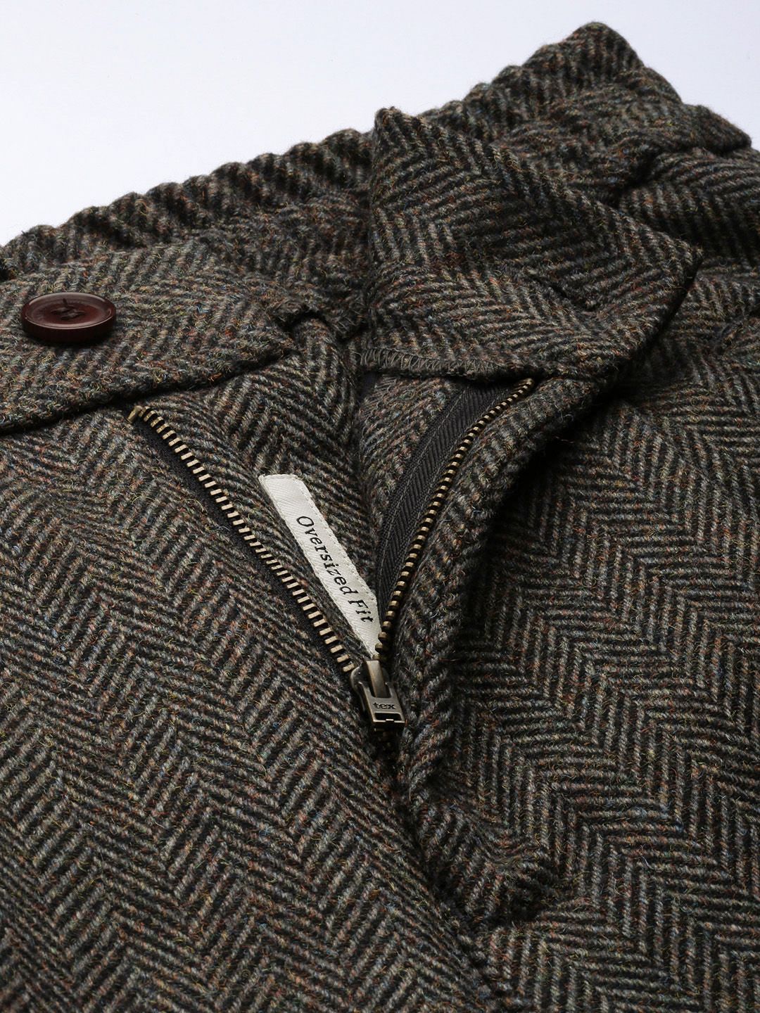 Mr Bowerbird Men Chevron Self Design Tweed Pleated Cargos Trousers