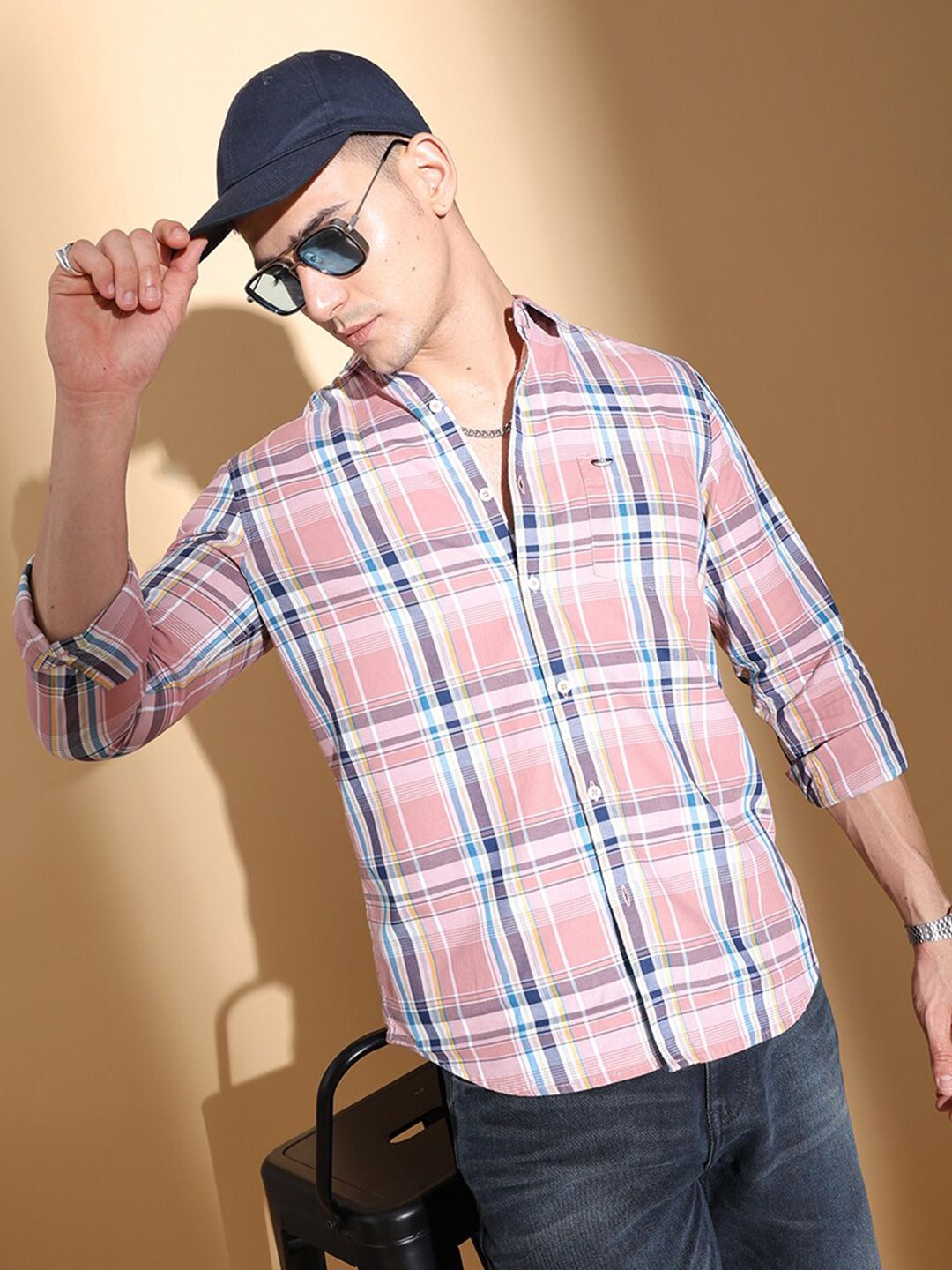 The Indian Garage Co Slim Fit Tartan Checked Twill Casual Shirt