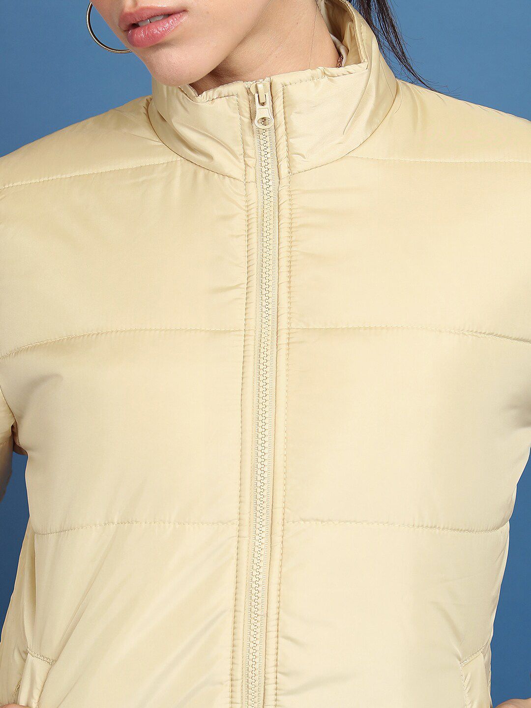 Tokyo Talkies Brown Mock Collar Longline Puffer Jacket