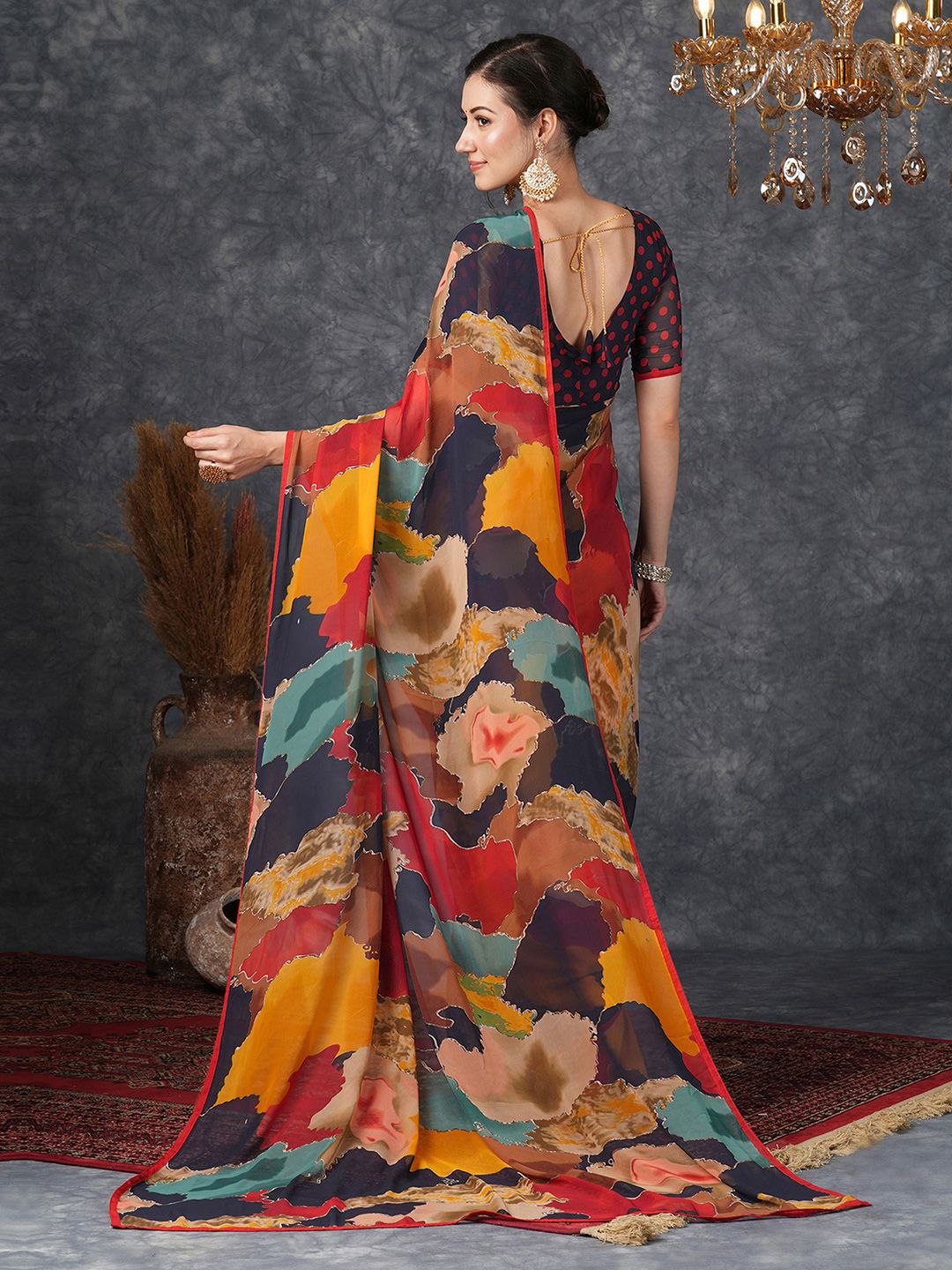 KALINI Abstract Printed Pure Georgette Bagh Saree