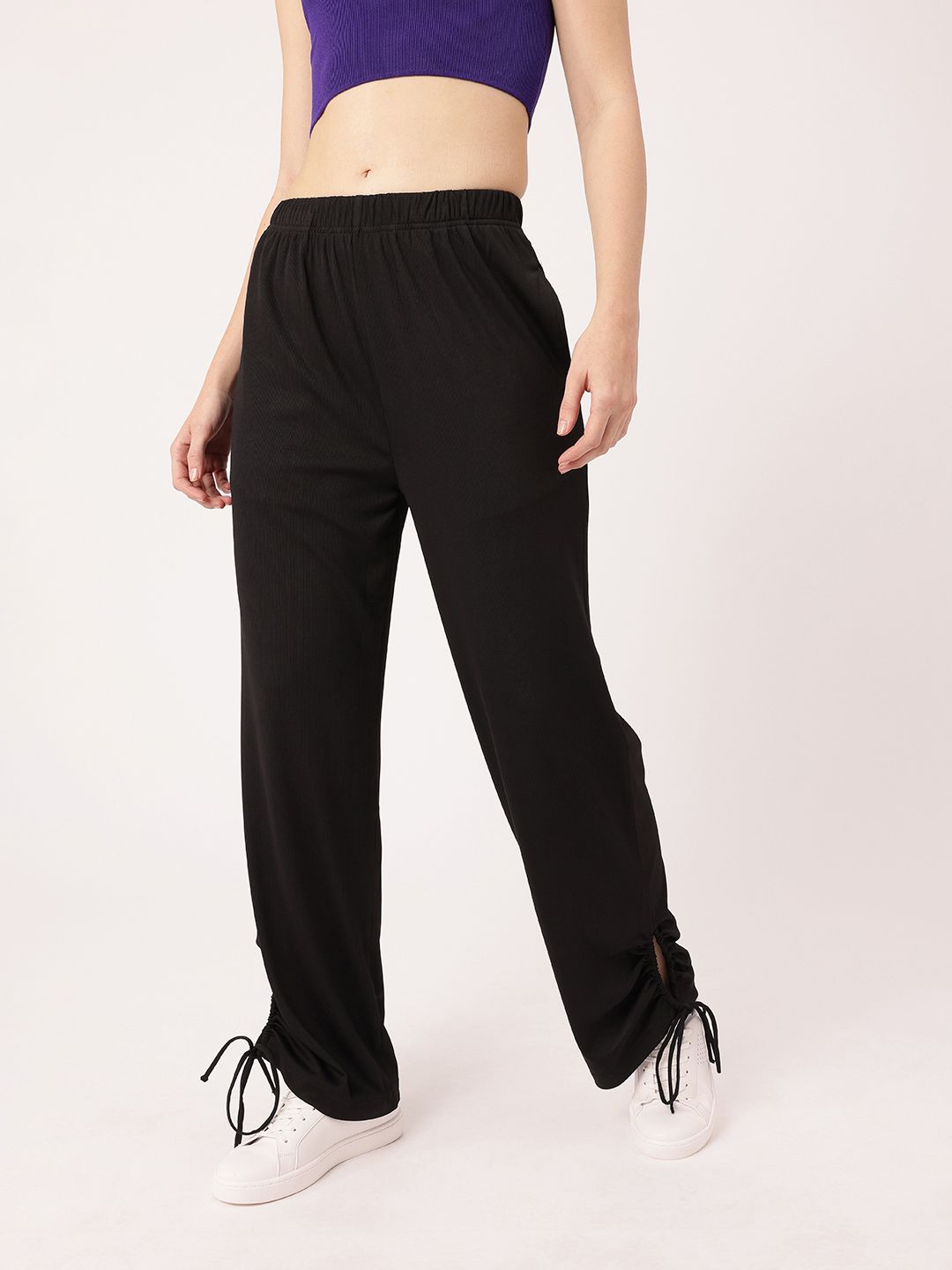 DressBerry Women Street Glam Ribbed Tie-up Detailed Relaxed Fit Trousers
