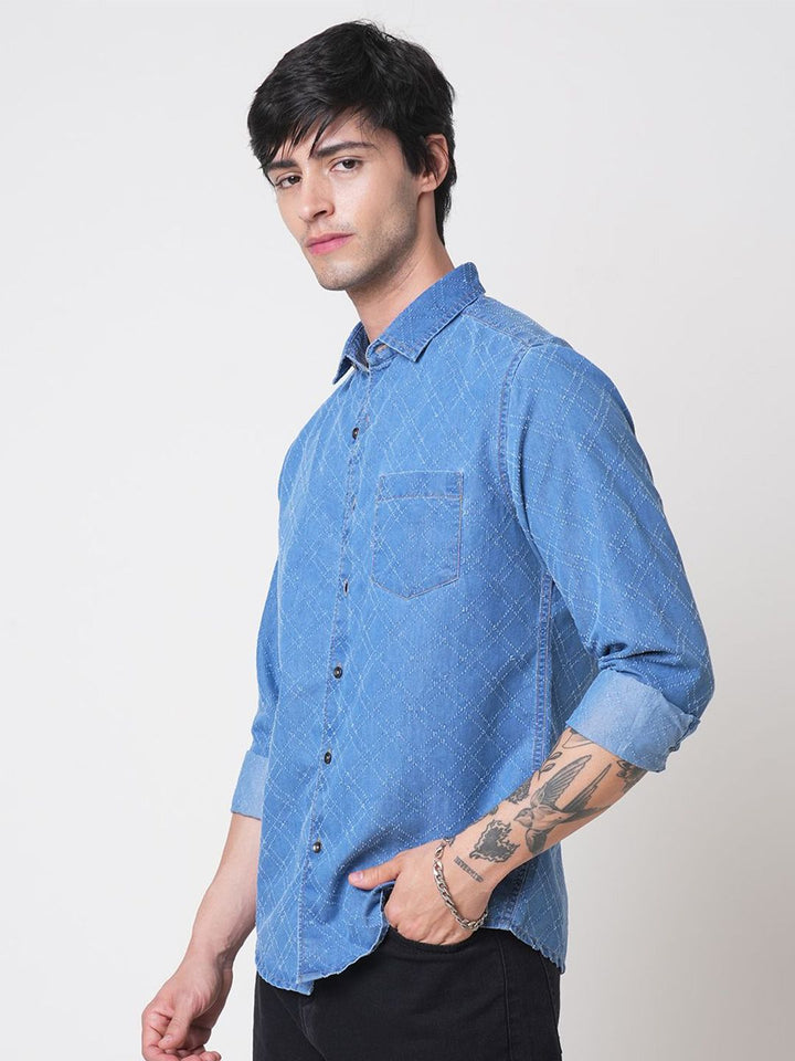 VASTRADO Men Classic Regular Fit Spread Collar Textured Cotton Casual Shirt