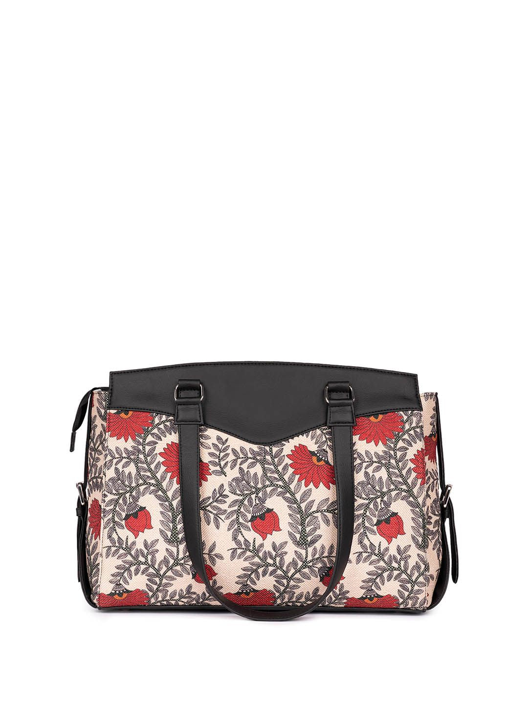 ZOUK Floral Printed Structured Jute Shoulder Bag-Upto 14"