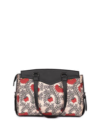 ZOUK Floral Printed Structured Jute Shoulder Bag-Upto 14"