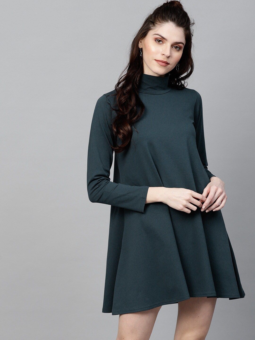 SASSAFRAS Women Teal Green Solid A-Line Dress