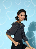 Antheaa Women Deep Navy Blue Polka-Dotted Top