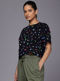 HRX by Hrithik Roshan Geometric Printed Drop-Shoulder Sleeves Pure Cotton Boxy T-shirt