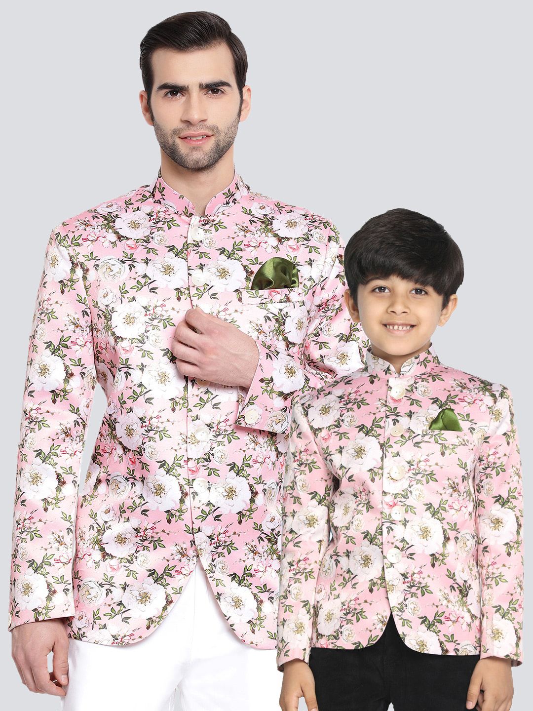 VASTRAMAY Boys Floral Printed Slim-Fit Bandhgala Jodhpuri Blazer