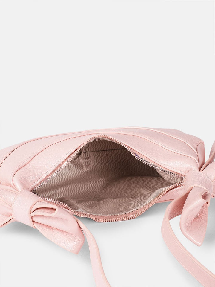 DressBerry Textured Half Moon Shoulder Bag with Bow Detail