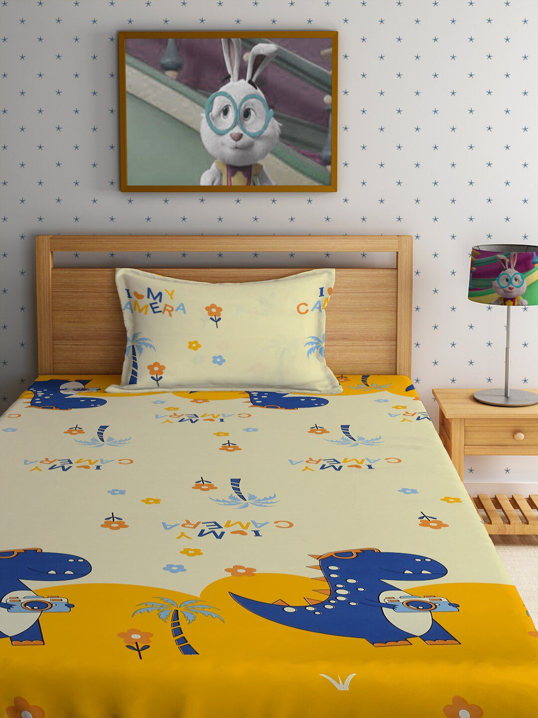 HOSTA HOMES Graphic 210 TC Single Bedsheet with 1 Pillow Covers