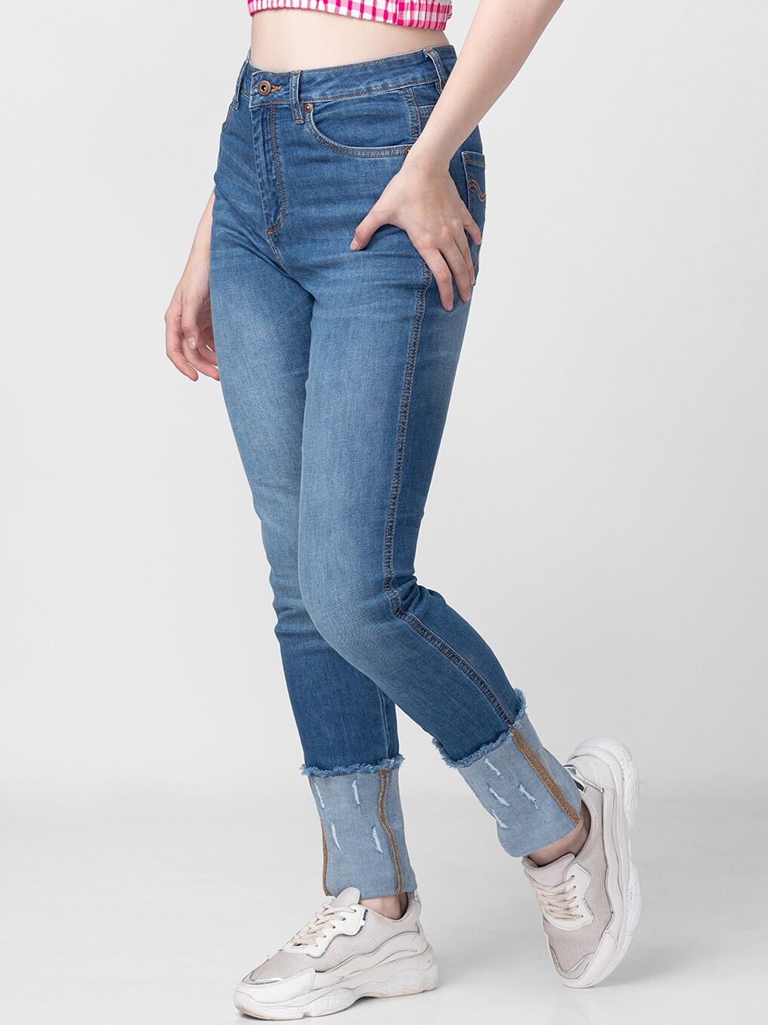 Being Human Women Straight Fit High-Rise Mildly Distressed Heavy Fade Jeans