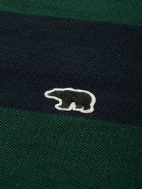 THE BEAR HOUSE Men Navy Blue  Green Striped Polo Collar Slim Fit Pure Cotton T-shirt