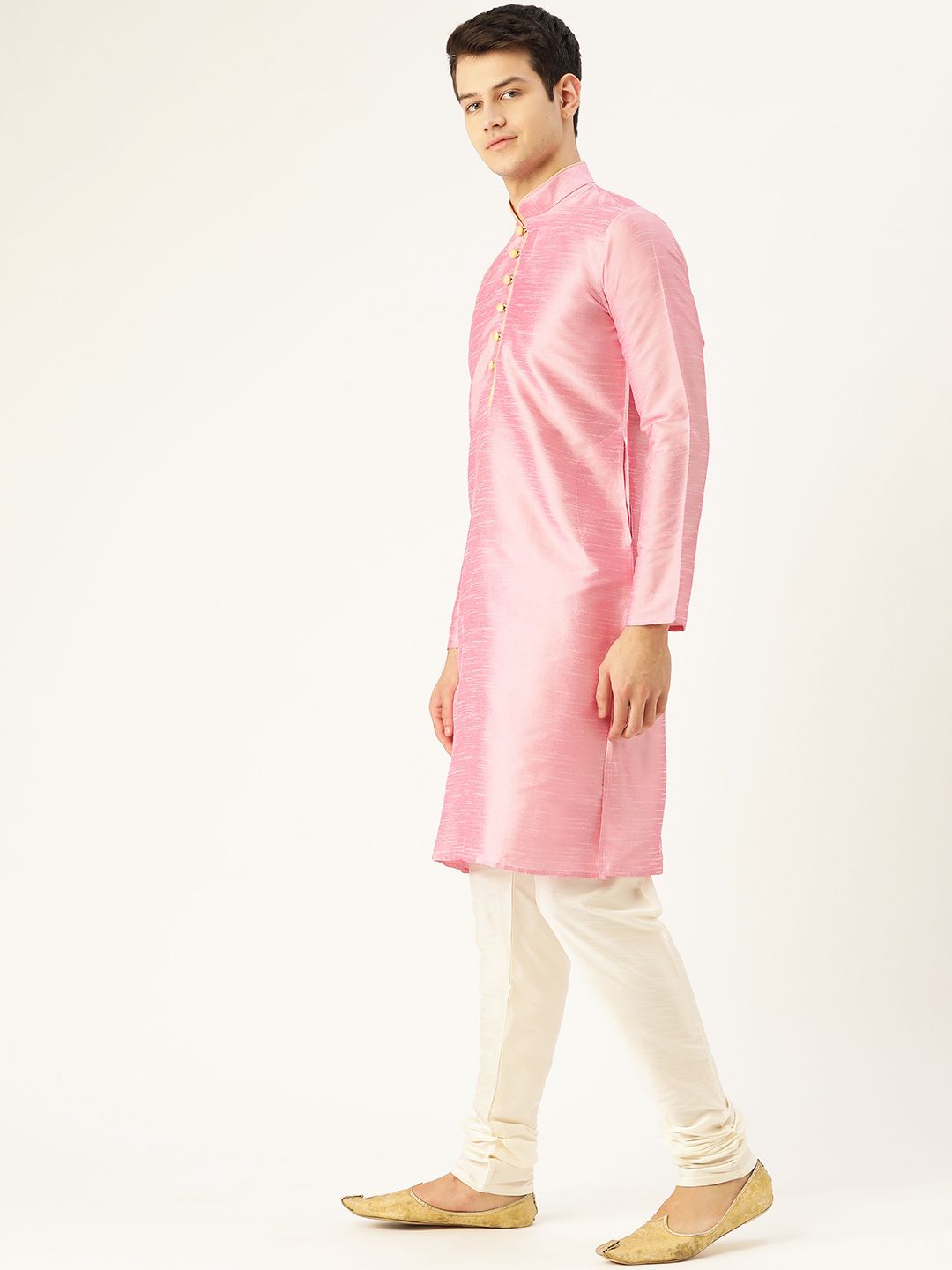 SOJANYA Men Pink Solid Straight Kurta