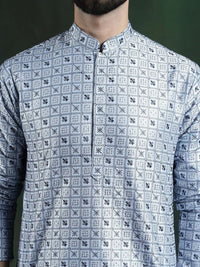 SOJANYA LUXE Geometric Woven Design Thread Work Cotton Silk Straight Kurta