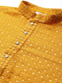 Jompers Men Floral Embroidered Chikankari Pure Cotton Kurta with Pyjamas