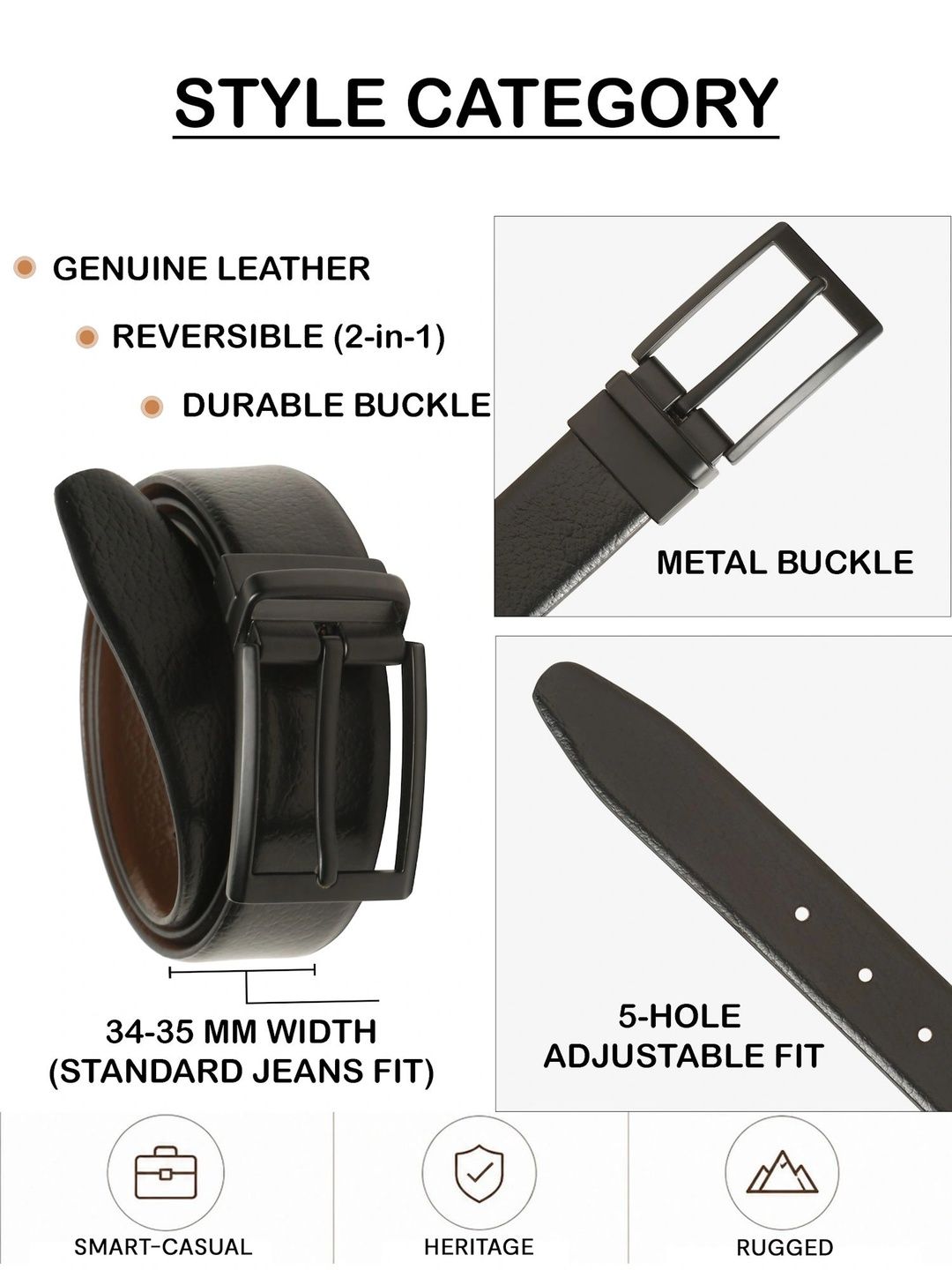 Teakwood Leathers Men Textured Leather Reversible Formal Belt