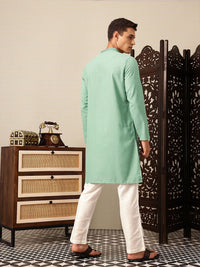 House of Pataudi Floral Thread Work Mandarin Collar Jashn Kurta with Trousers
