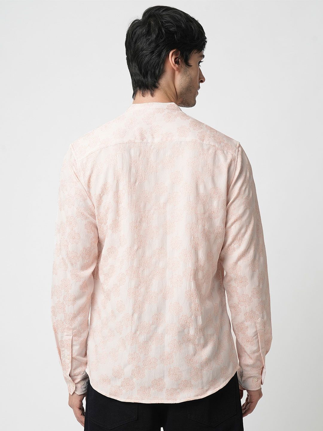 VASTRADO Men Classic Band Collar Floral Printed Slim Fit Casual Shirt