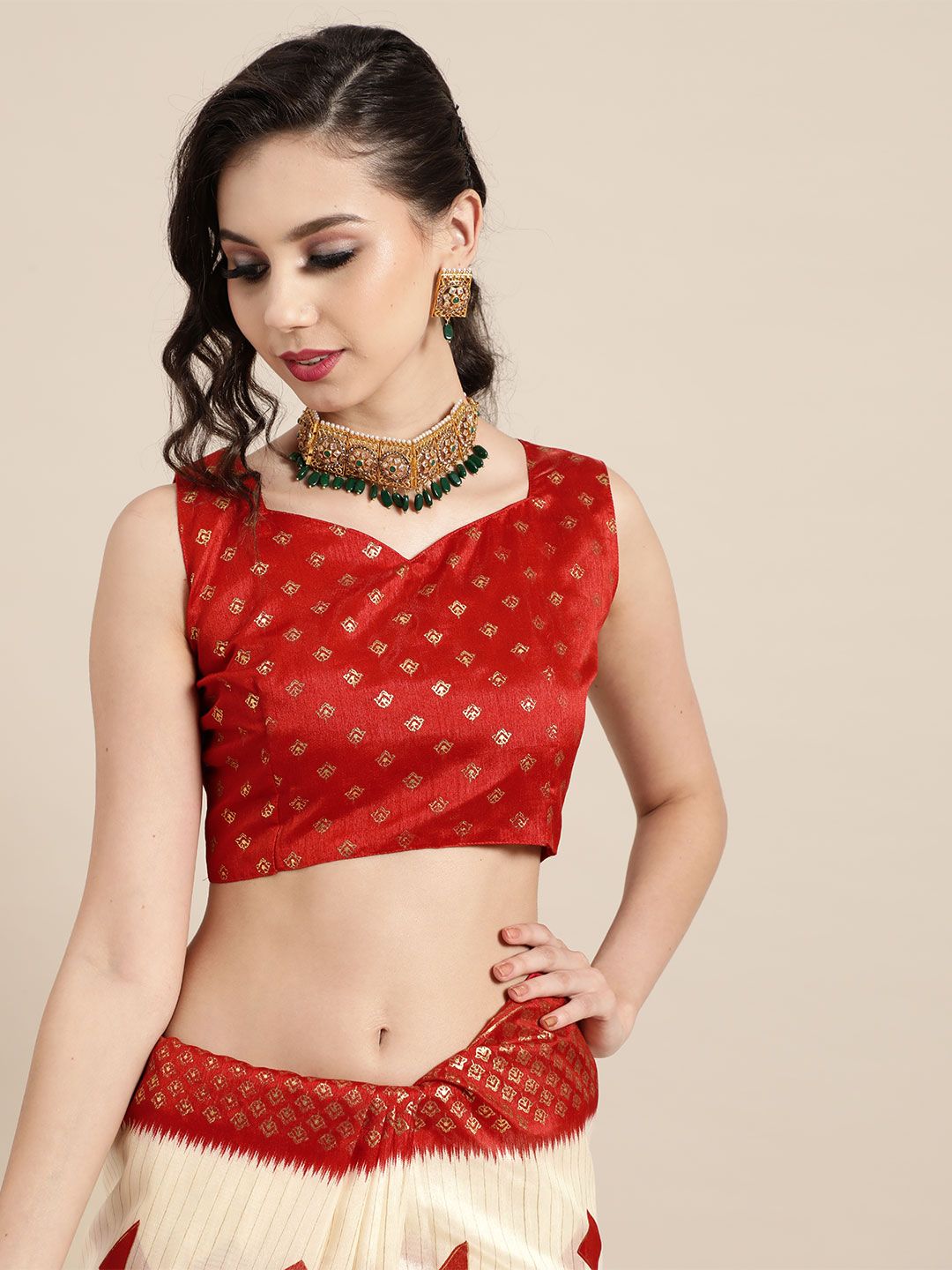 Saree mall Geometric Silk Blend Saree with Printed border