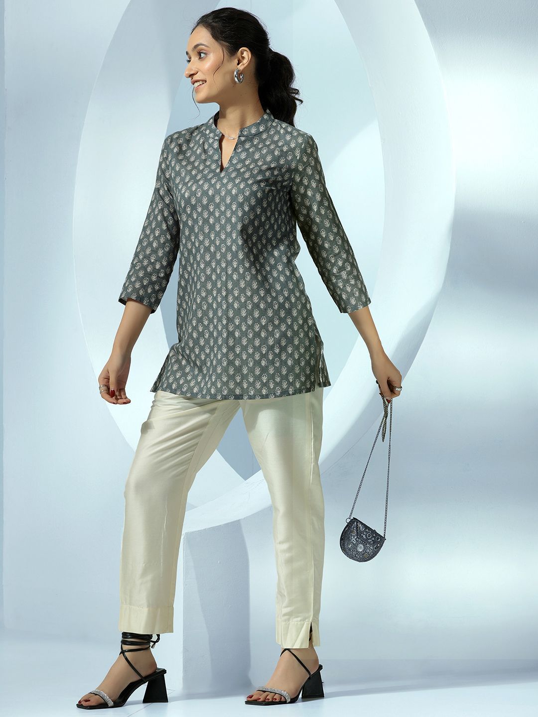 Libas Women Ethnic Motifs Printed Mandarin Collar Kurti