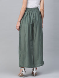 W Women Green Solid Straight Palazzos
