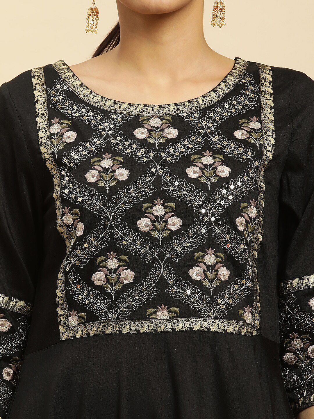 W Floral Embroidered Sequinned Ethnic Dress