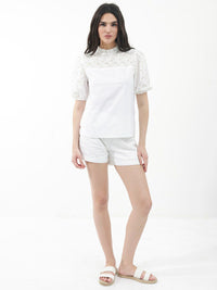RAREISM Floral Embellished Puff Sleeve Cotton Top