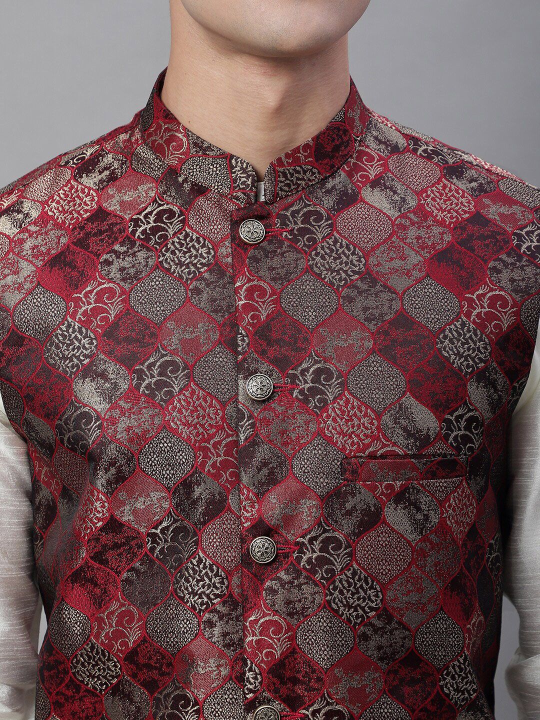 Anouk Men Maroon Woven Design Nehru Jacket