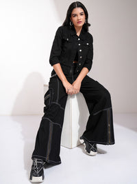 Tokyo Talkies Women Black Solid Denim Jacket