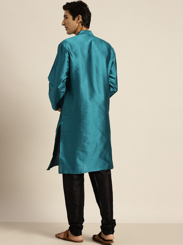 SOJANYA Men Teal Blue Woven Design Kurta