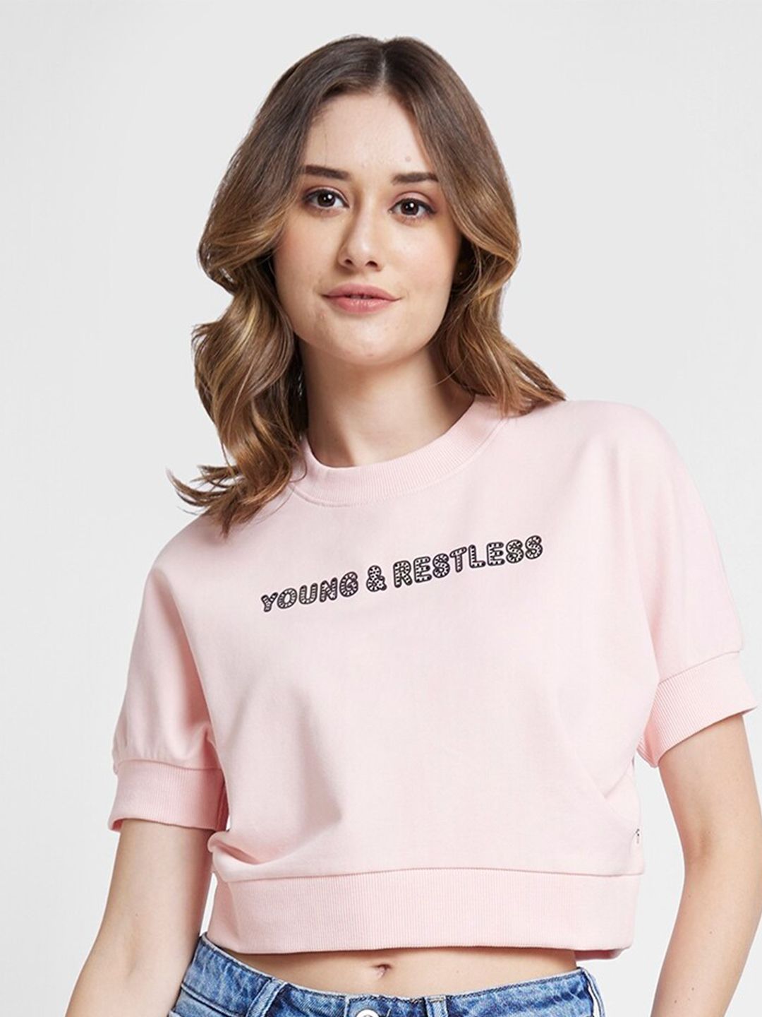 SPYKAR Typography Printed Crop Sweatshirt