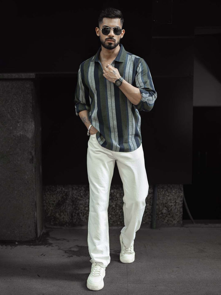 Powerlook Men Spread Collar Multi Striped Cotton Casual Shirt