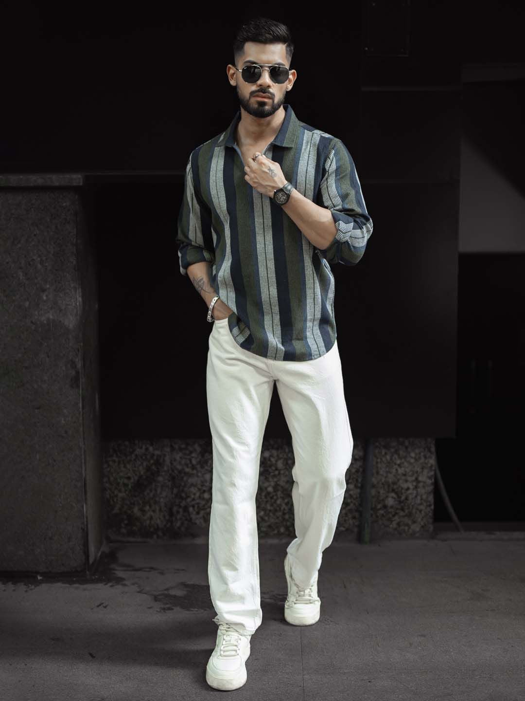Powerlook Men Spread Collar Multi Striped Cotton Casual Shirt