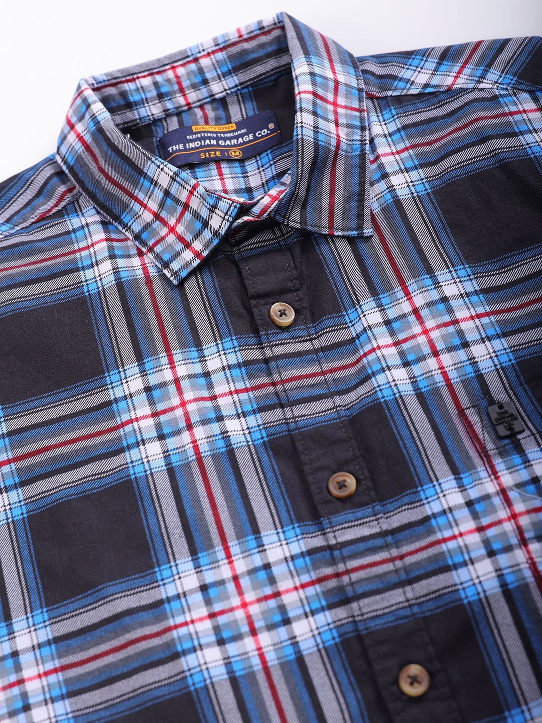The Indian Garage Co Men Black & Grey Checked Pure Cotton Casual Shirt