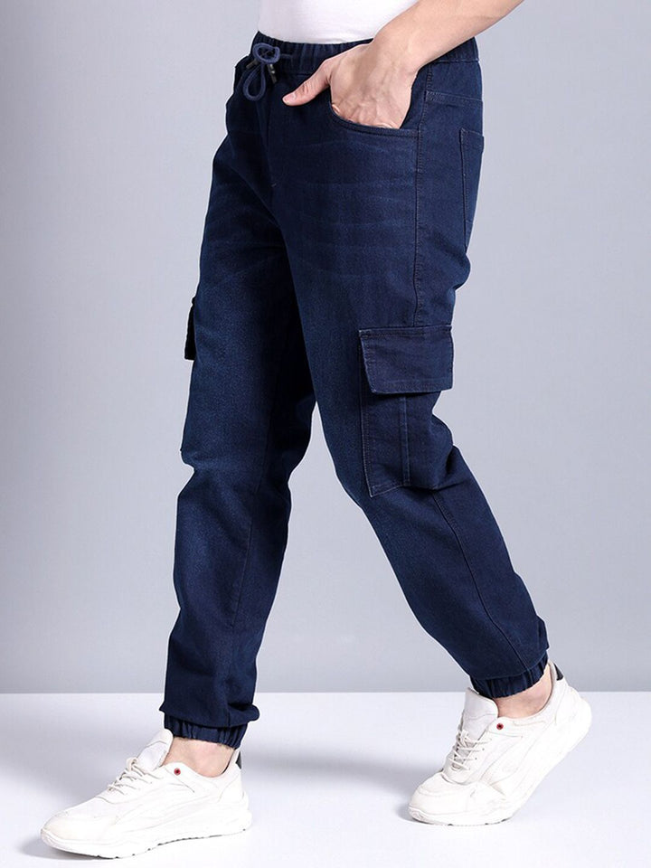 The Indian Garage Co Men Light Fade Stretchable Cargo Denim Joggers