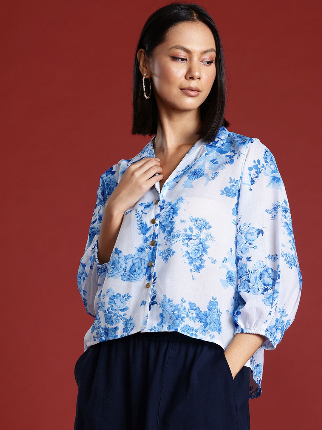 all about you Floral Print Puff Sleeve Shirt Style Top