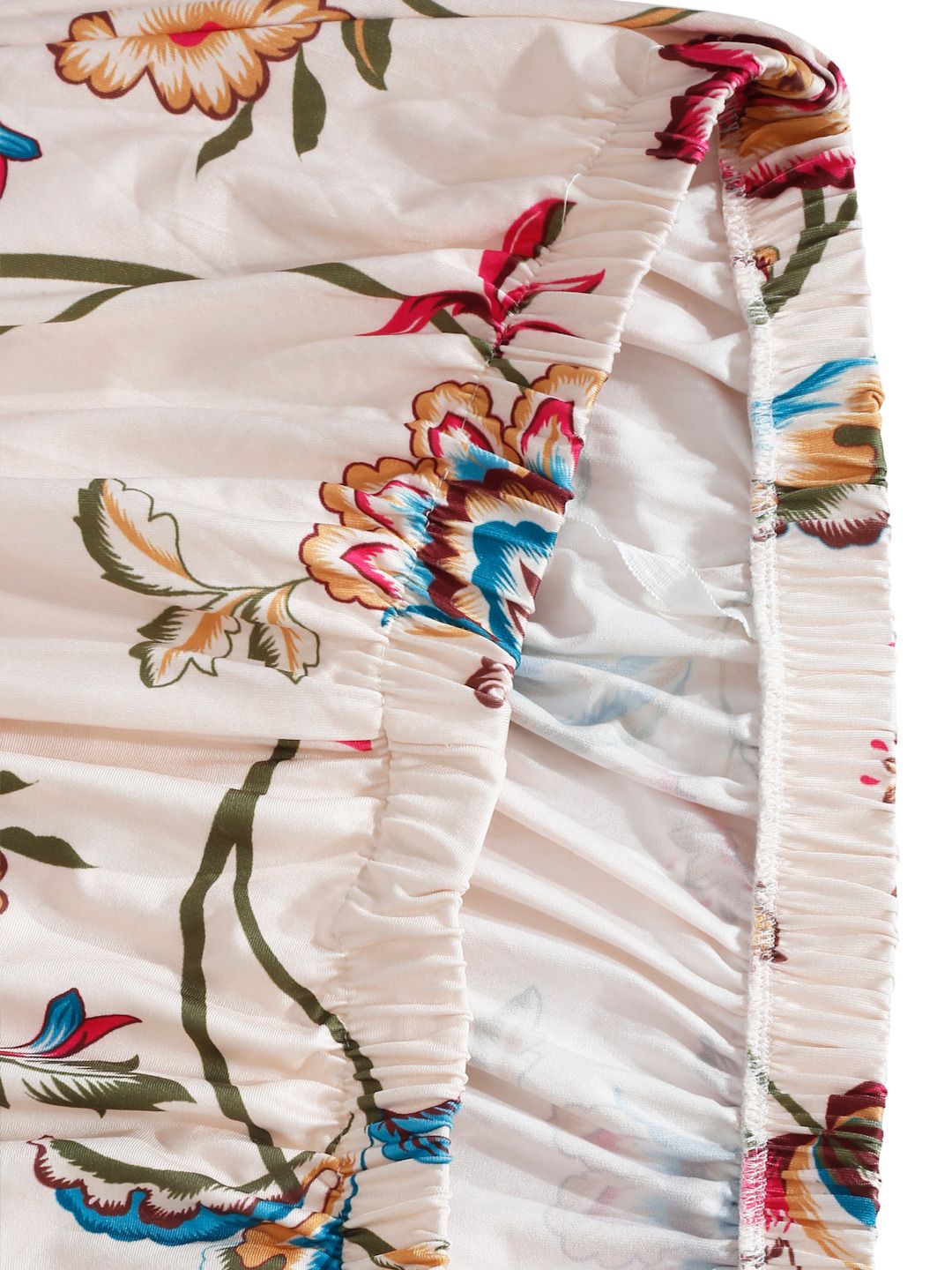 Cortina Beige & Turquoise Blue Floral Printed Three Seater Sofa Cover