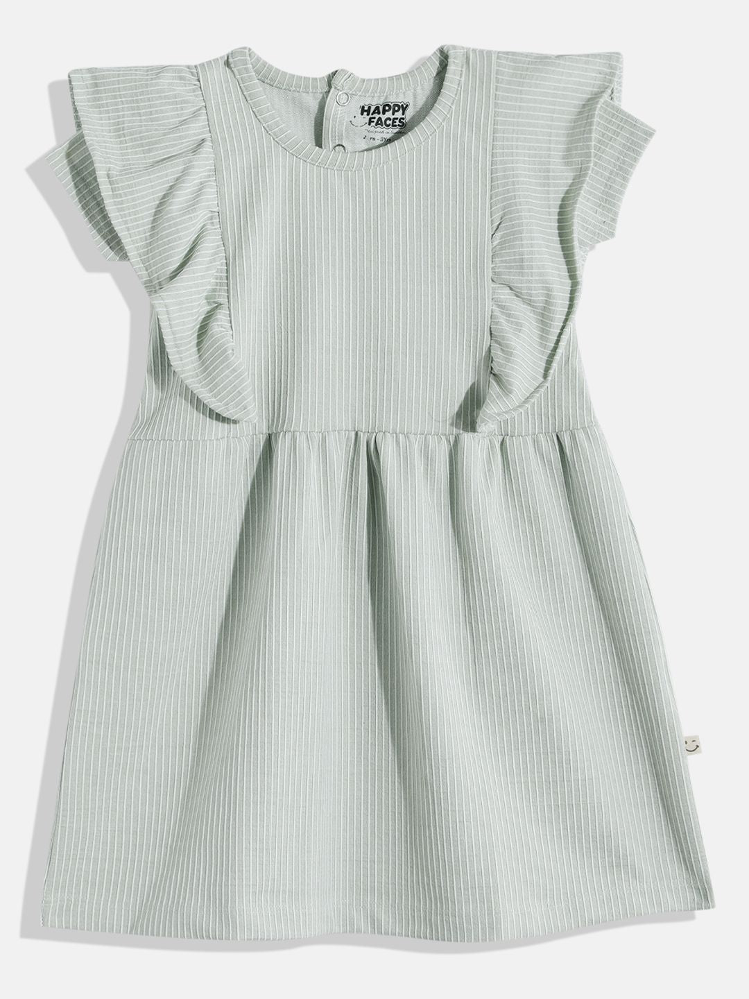Happy Faces Girls Striped Ruffled Fit & Flare Pure Cotton Dress