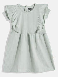 Happy Faces Girls Striped Ruffled Fit & Flare Pure Cotton Dress