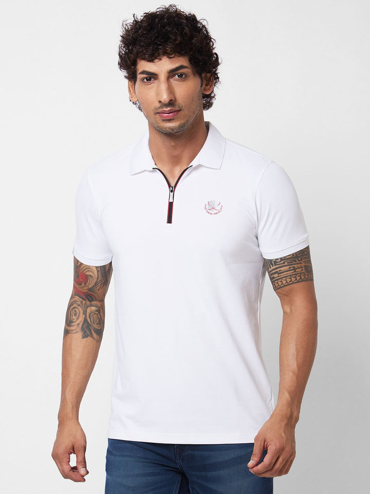 SPYKAR Polo Collar Short Sleeves Slim Fit Cotton T-shirt