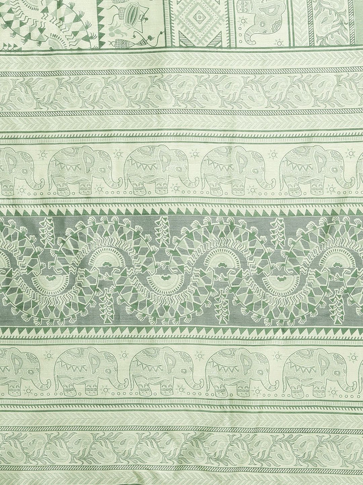 Saree mall Women Sea Green & Green Art Silk Printed Bagru Saree