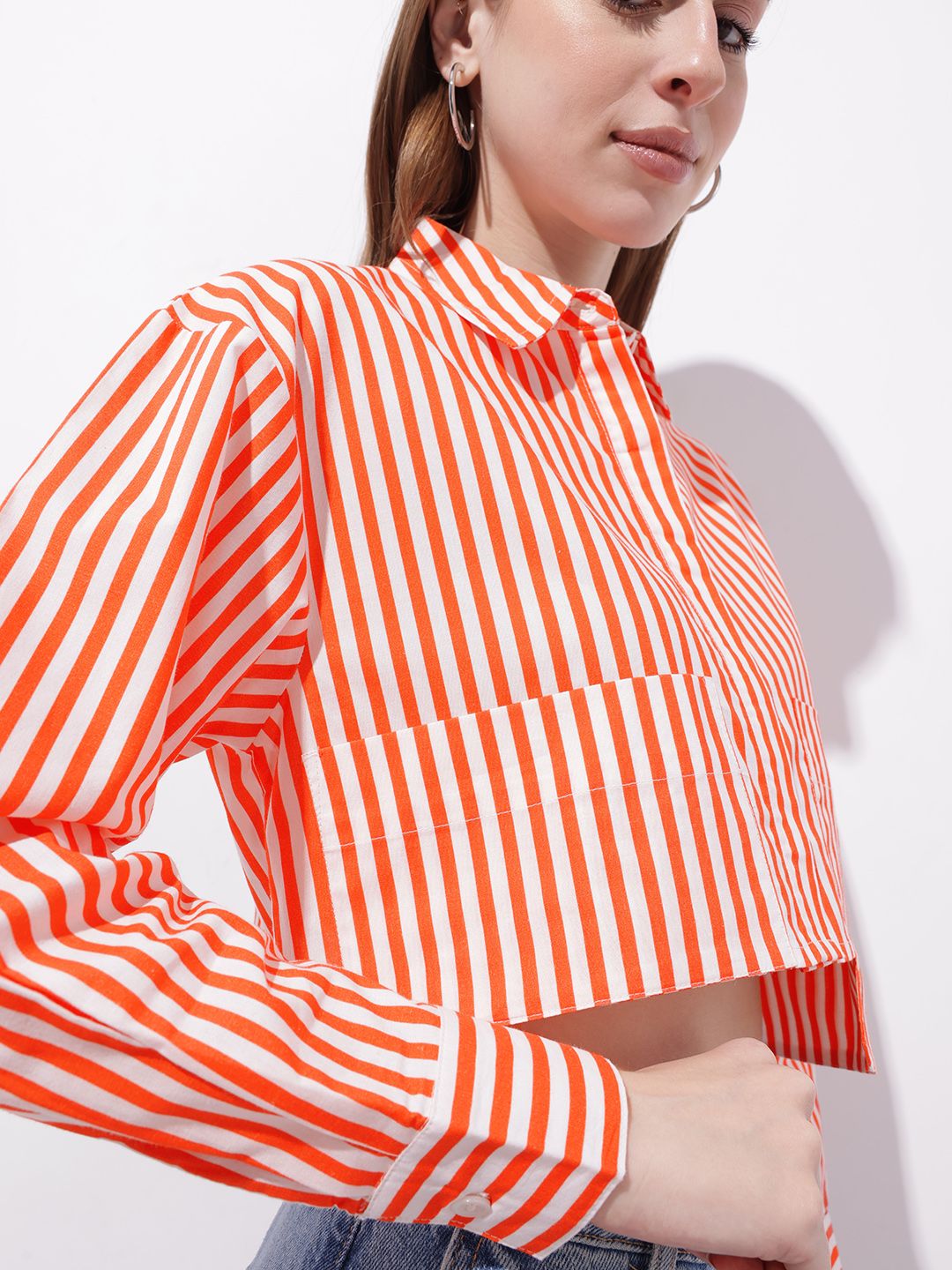 DressBerry Nauti-Verti Stripes Power Pocket Crop Shirt