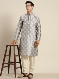 SOJANYA Ethnic Motifs Kantha Work Pastel Silk Cotton Kurta