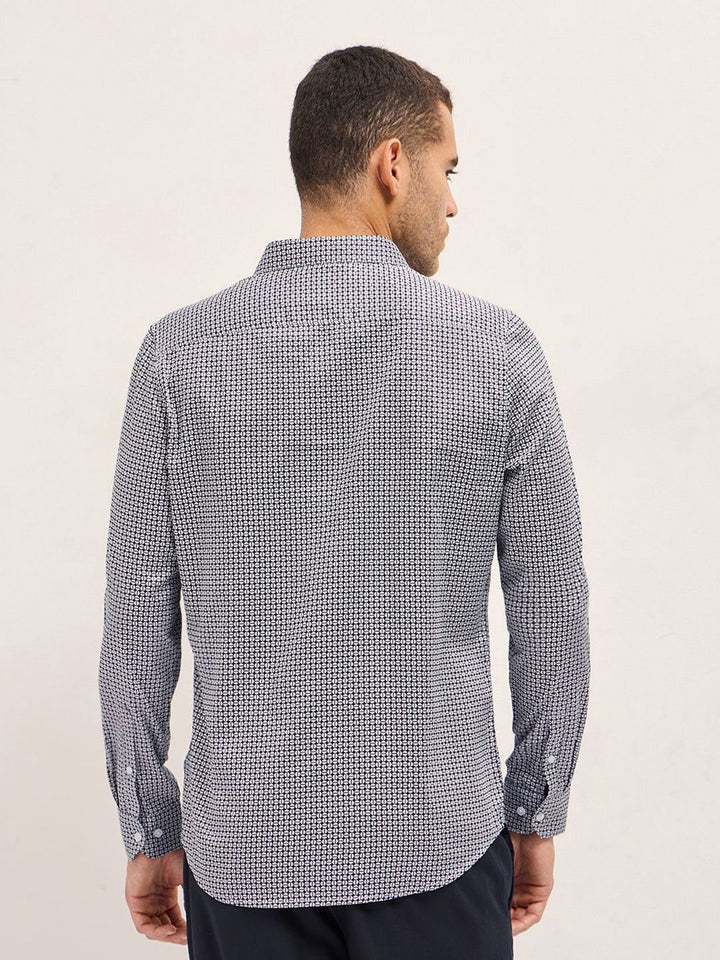 THE BEAR HOUSE Men Tailored Fit Spread Collar Geometric Printed Cotton Formal Shirt