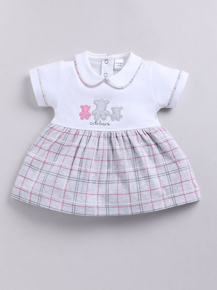 Moms Love Infant Girls Pure Cotton Checked Dress with Trousers