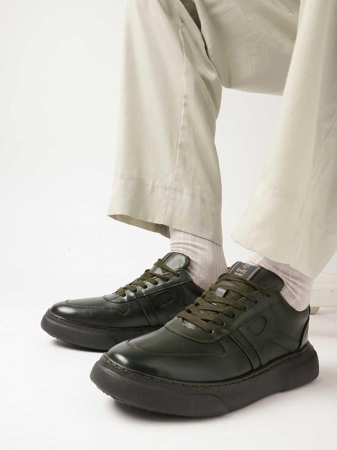 RARE RABBIT Men Leather Round Toe Regular Height Sneakers