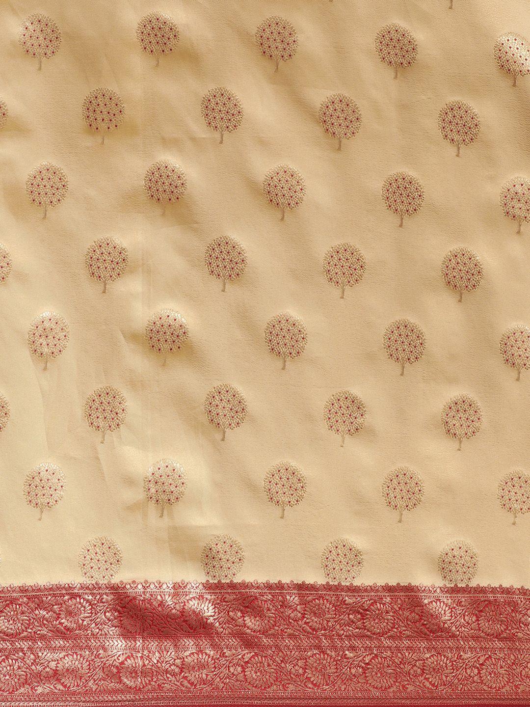 Saree mall Beige & Red Floral Silk Blend Banarasi Sarees