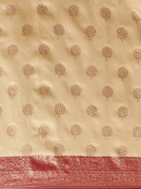 Saree mall Beige & Red Floral Silk Blend Banarasi Sarees